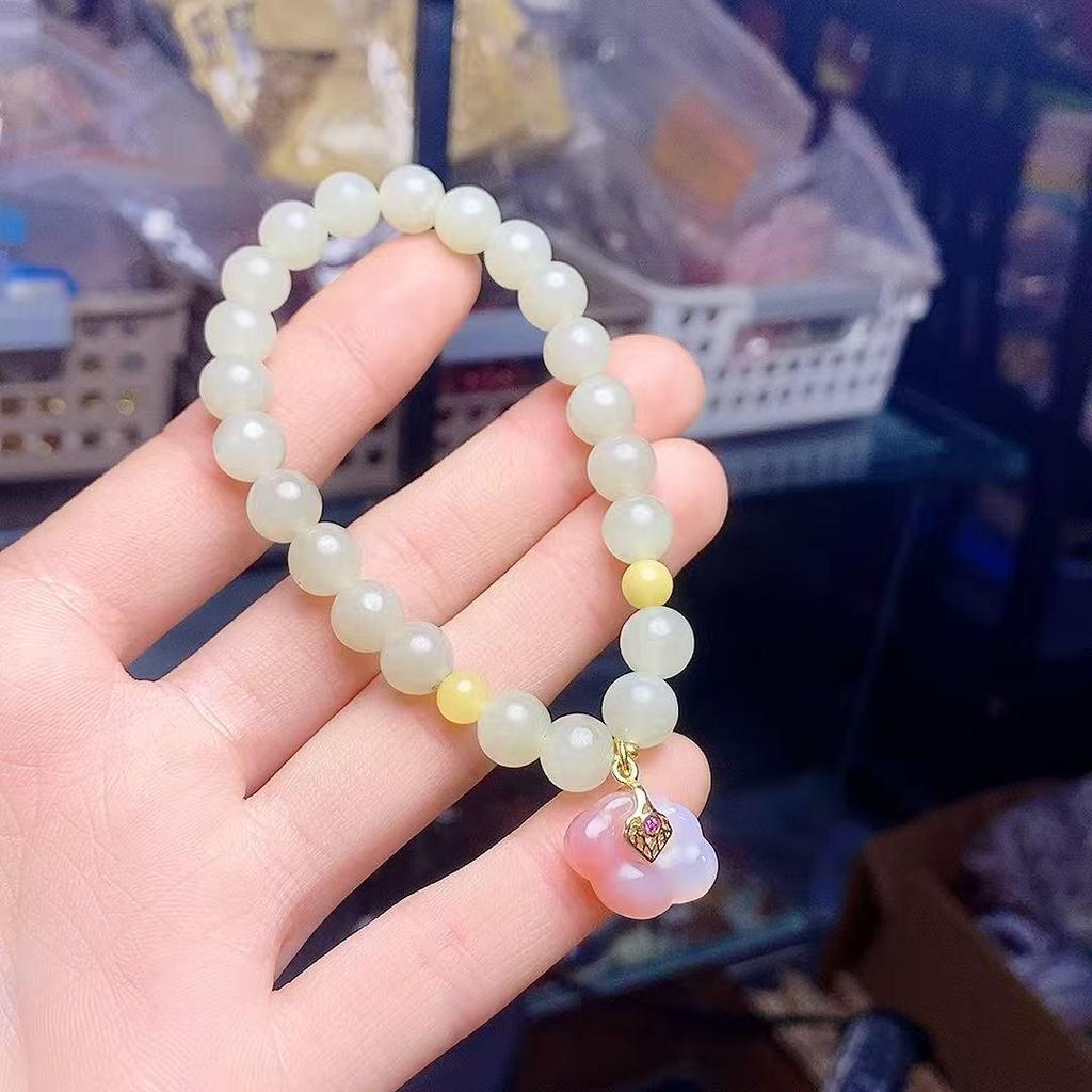 Exquisite Unisex Hetian Jade Bracelet with Auspicious Clouds Design