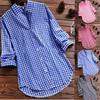 Women's Loose Plaid Long Sleeve Retro Lapel Pocket Shirt