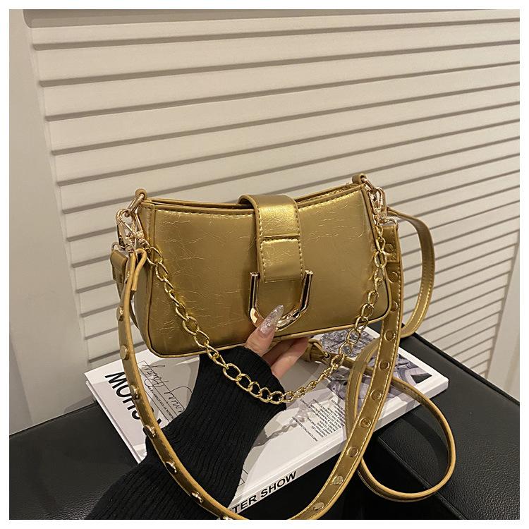 PU Chain Bag Small Square Bag Women's Bag European Solid Color Chain Bag Shoulder Armpit Bag Handbag