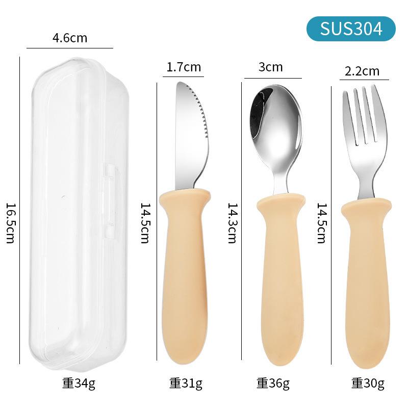 Silicone Handle 304 Stainless Steel Children's Knife, Fork and Spoon 3-piece Cutlery Children's Fork and Spoon Portable Tableware