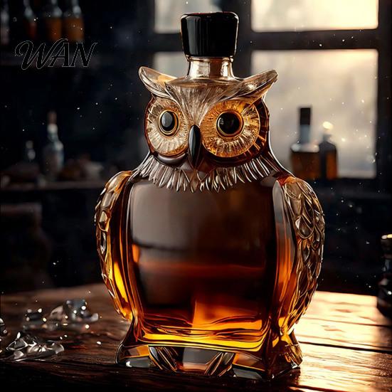 Karafka na whisky s motivem sovy Skleněná láhev, 180/350 ml Dekorativní zvířecí karafka, Kreativní nádoba na skladování likéru, brandy s reliéfem pro domácnost