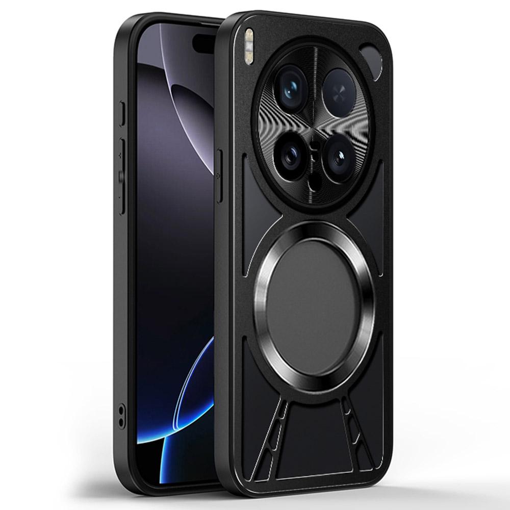 For vivo X200 Ultra 5G Case Magnetic Kickstand Hollow Heat Dissipation Silicone+PC+Metal Bumper Phone Cover