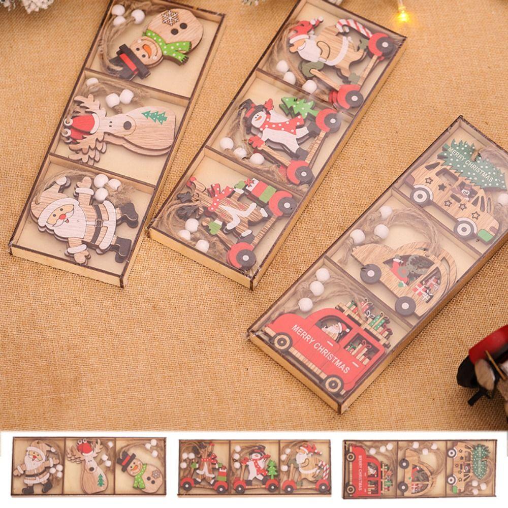 

9pcs/set Wood Santa Claus Combination Pendant Decorative Wooden Santa Claus Ornament Festival