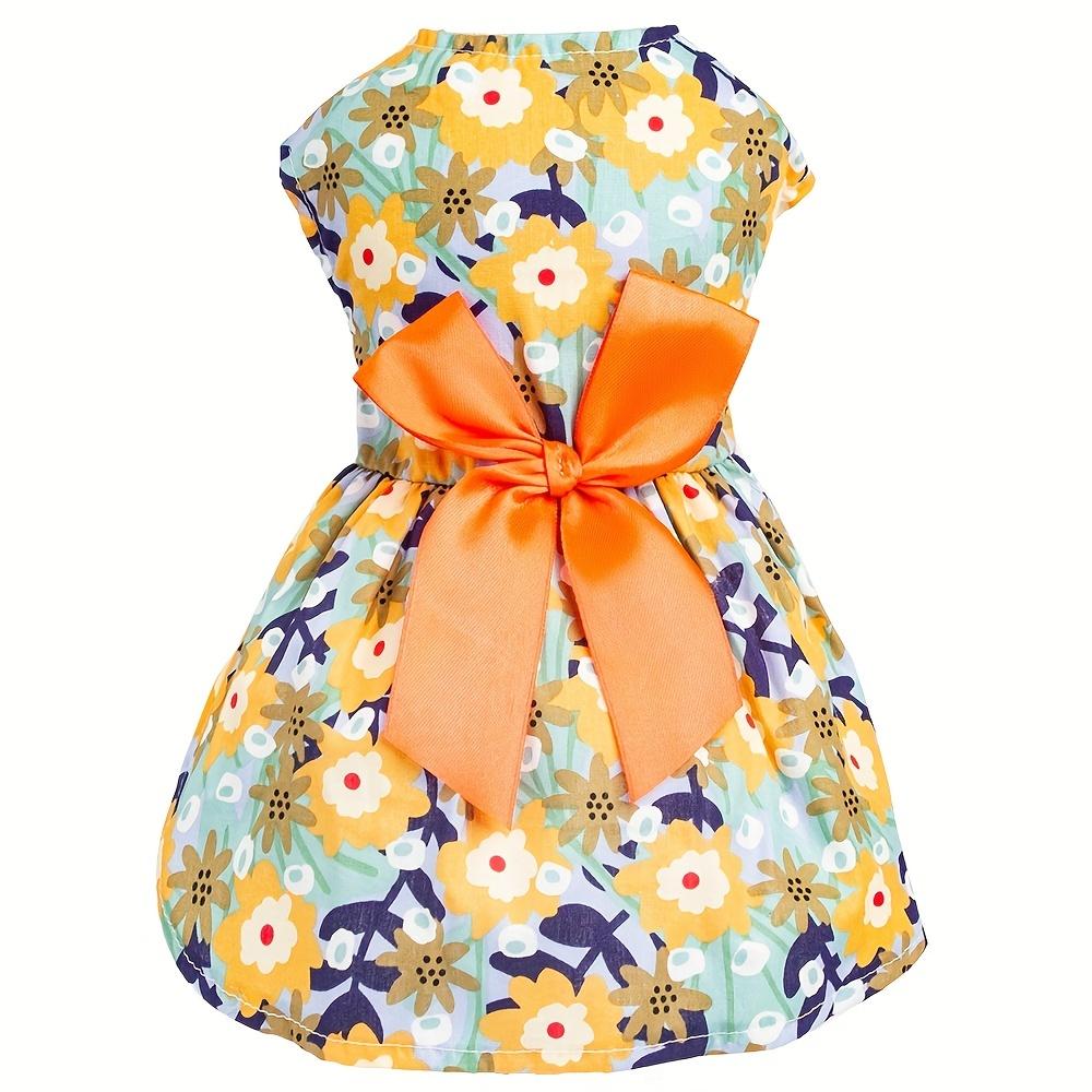 

Summer Thin Dog Clothes Flower Print Princess Dress Fashion Pet Dresses For Small Medium Large Dog XS（old） жовтий
