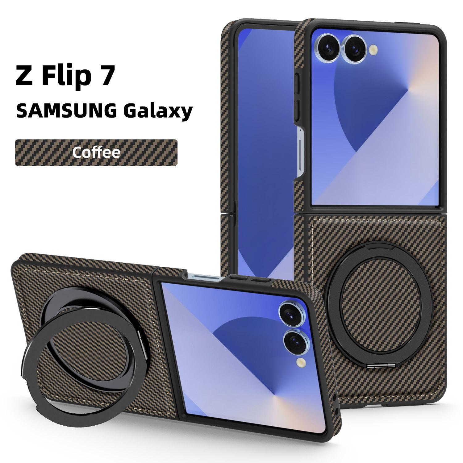 

Minimalist Kevlar Carbon Fiber Magnetic Holder Case for Samsung Galaxy Z FliP 7 6 5 4 3 For Mag-safe 360 Rotating Bracket Cover Galaxy Z Flip 7 FE кофейный