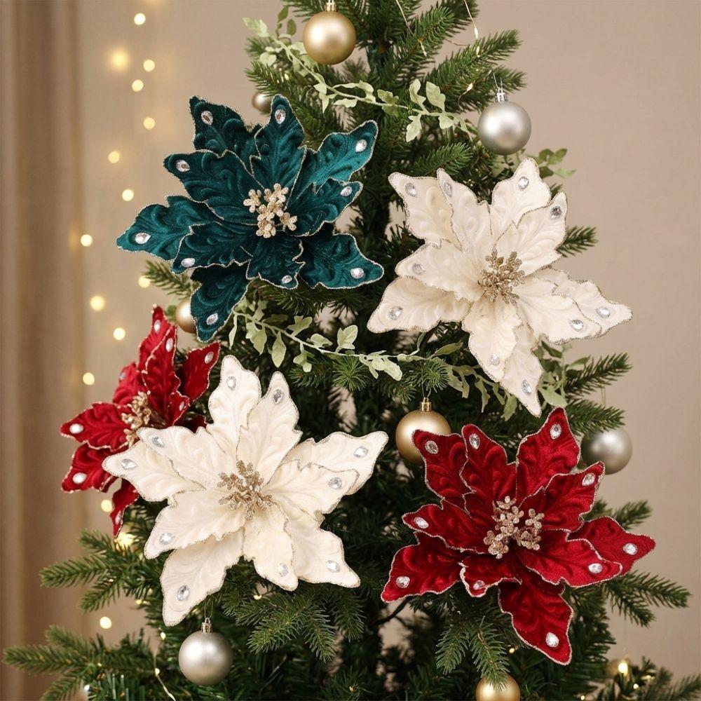 DIY Craft Christmas Tree Artificial Flower Lifelike Flocked Magnolia Flowers Holiday Party