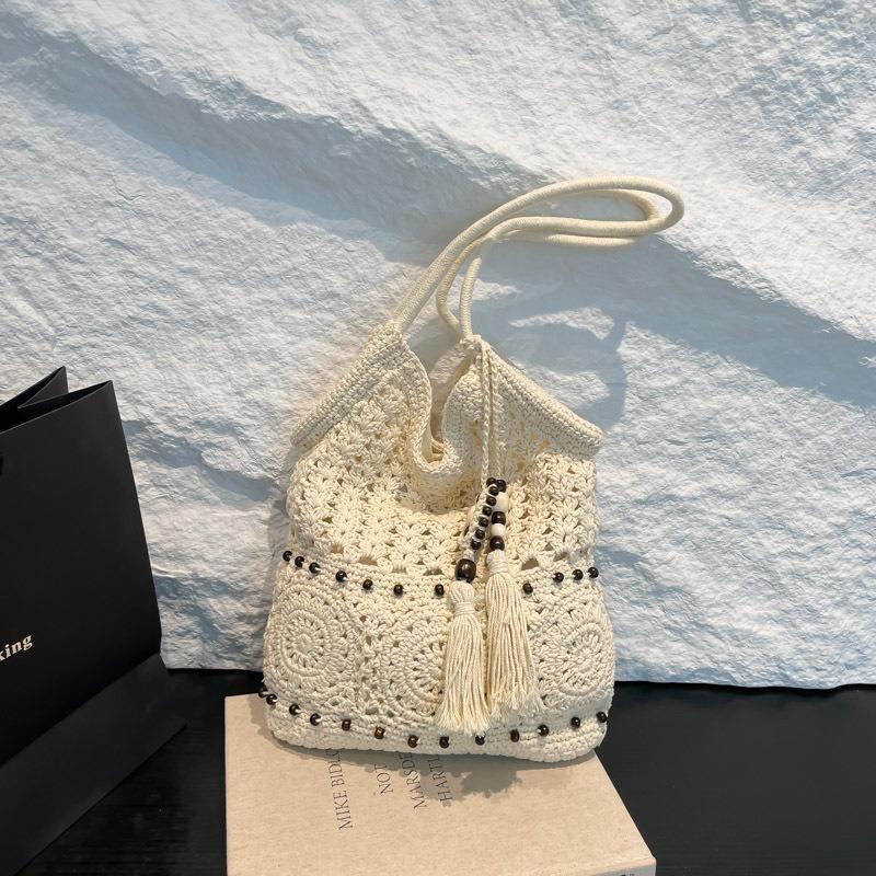 Literary woven bag women's new seaside vacation shoulder armpit tote bag casual beach bag