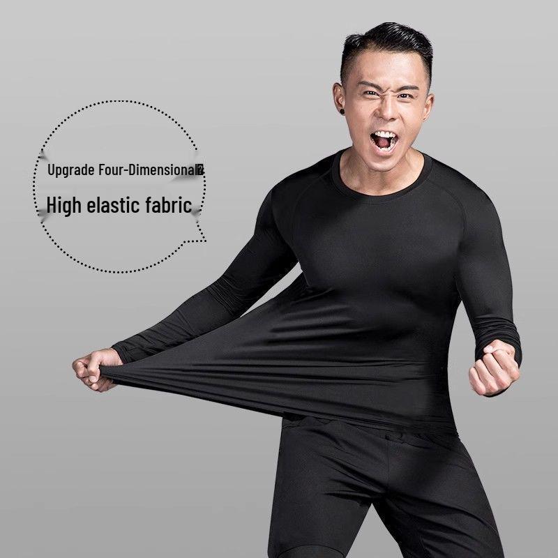 Fato de Esqui Masculino de Secagem Rápida: Camada Base Térmica de Veludo Plus para Inverno, Alta Elasticidade, Compressão que Absorve o Suor para Esportes ao Ar Livre.