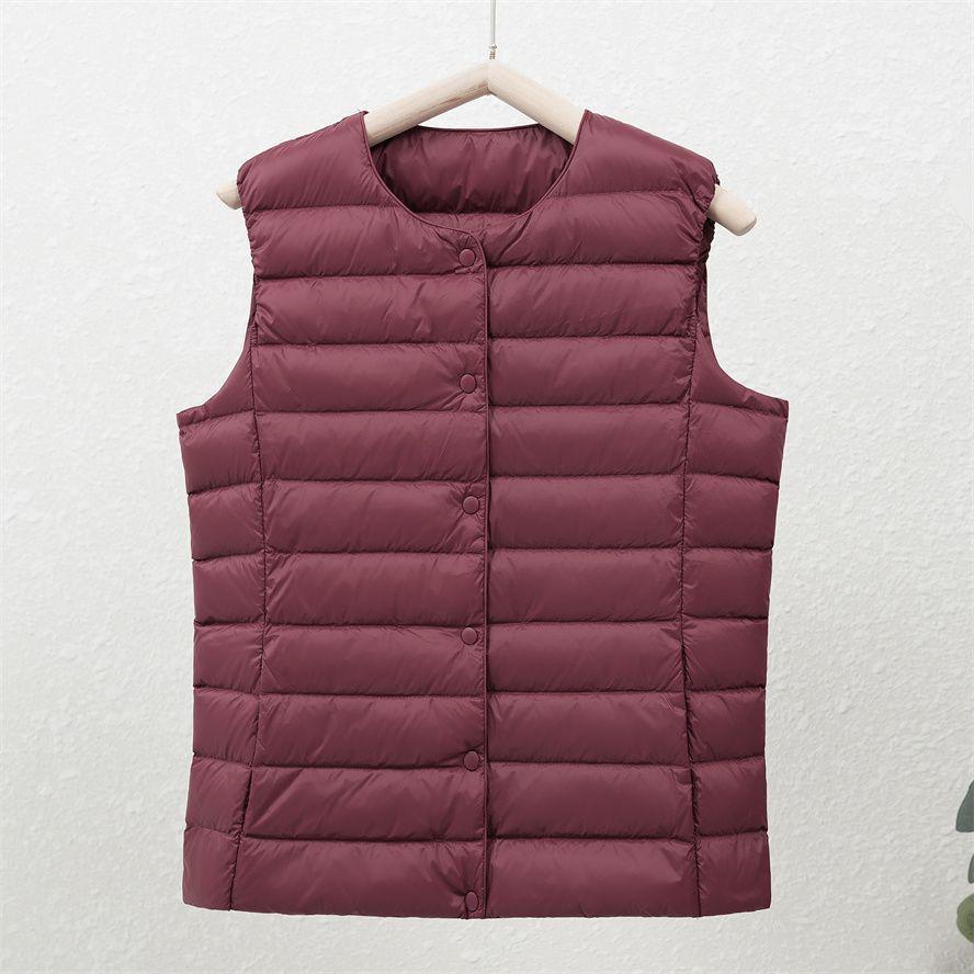 Women's White Duck Down Lightweight Vest - Collarless, Sleeveless Winter Innerwear
