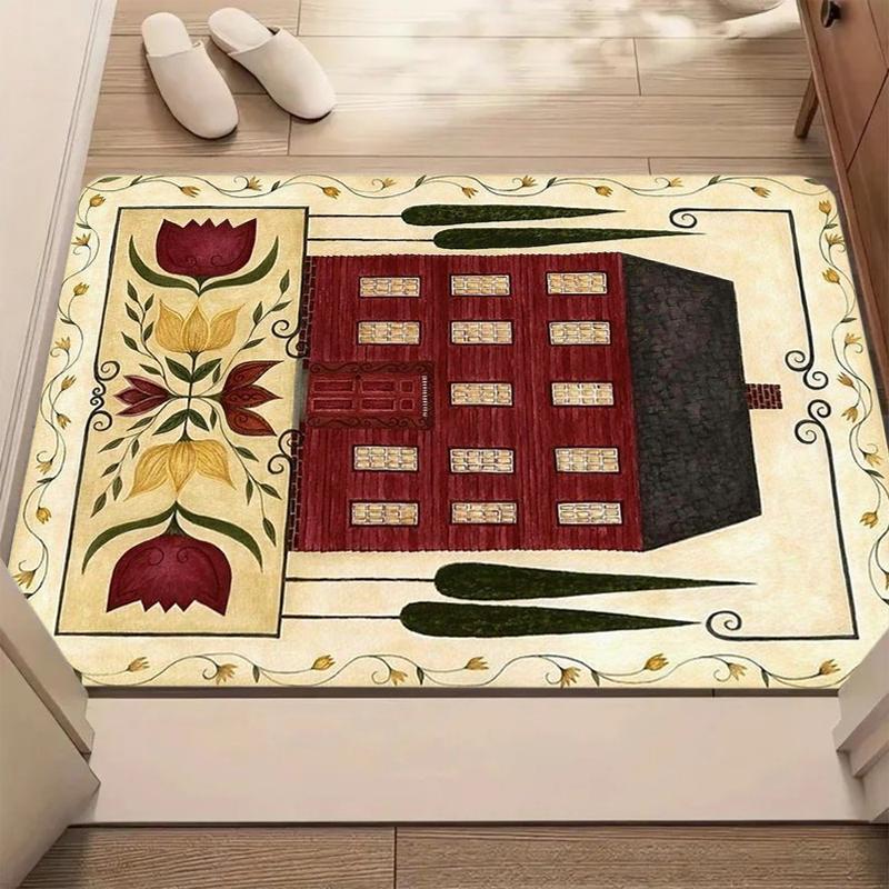 

Vintage Ethnic Style House Printed Carpet Fresh Artistic Decorative Door Mat Farmhouse Living Room Bedroom Entrance Carpet 40cm x 60cm