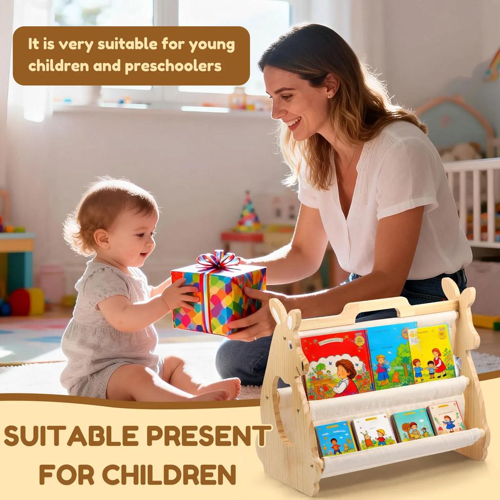 Kids Bookshelf Wooden Montessori Bookshelf with Carry Handle Toddler Picture Book Storage Rack Multi-Layer Storage Bookshelf