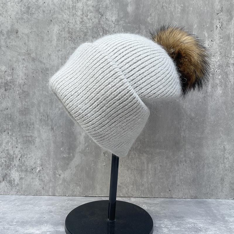 Winter Wool Hat Women'S Warm Ear Protectors Thickened Rabbit Fur Knitted Pile Hat Real Fox Hairball Hat