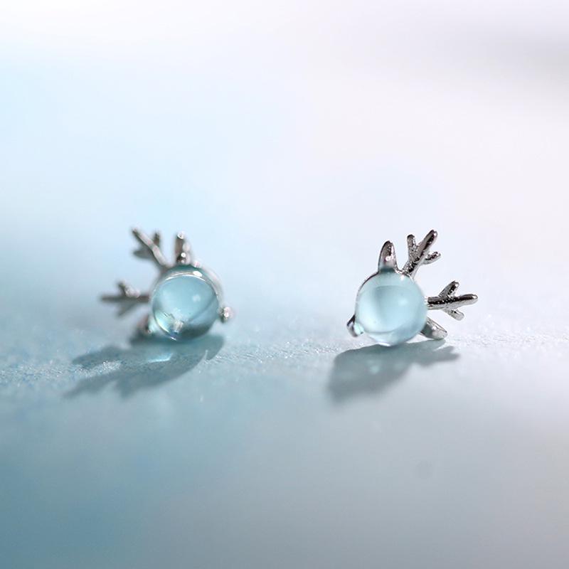 Süße blaue Elch Zirkon Ohrstecker für Damen - Minimalistisches Koreanisches Weihnachtsgeschenk