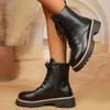 Fashion Women's Fashion Black Platform Ankle Boots Thick Sole Non Slip Combat Boots for Women 2025 Autumn Winter PU Leather Botas Mujer