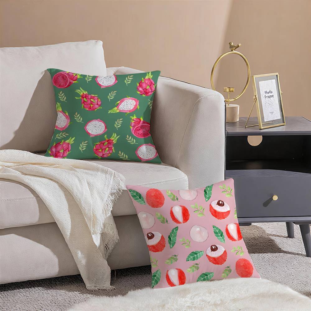 Fashionable Fruit Print Pattern Pillow Case Comfort Sofa Bed Silky Elegant Invisible Zipper Decorative Cushion Cover