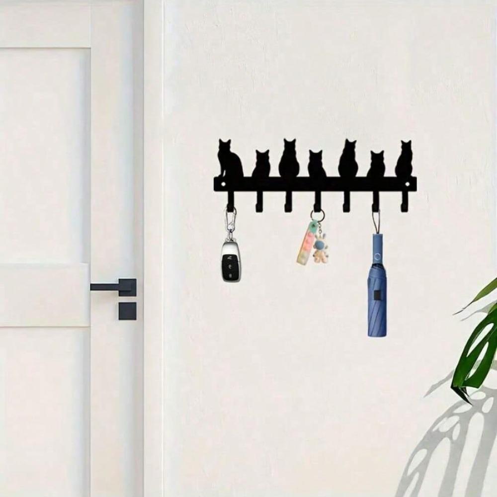 Cat Shape Key Hook Wall Mount Metal Key Holder Home Decor Storage Christmas Gift
