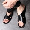 Men Black Leather Slippers Simple Flats Summer Brown Outdoor Roman Sandals Outdoor Beach Shoes for Father Over Sized