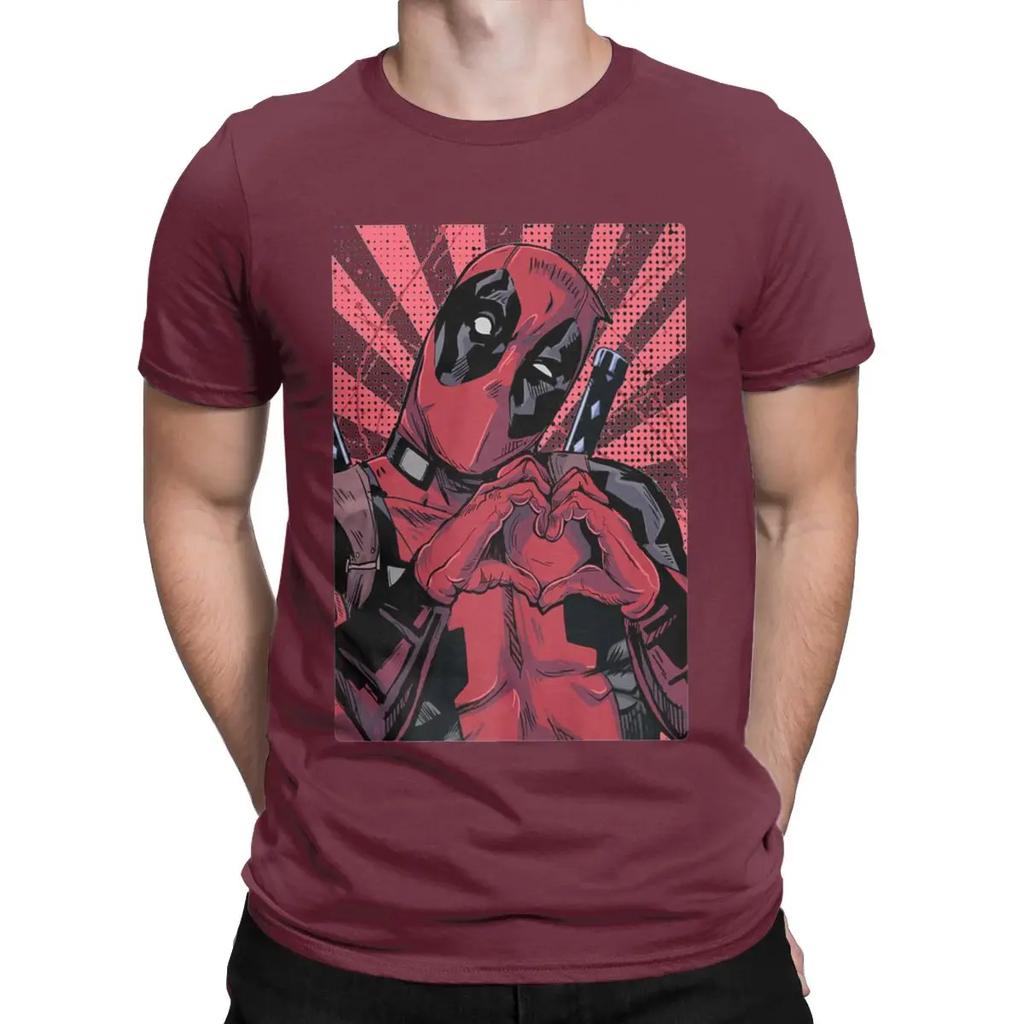 Deadpool Closed Hand Heart T-Shirts Men Disney Amazing Pure Cotton Tees Short Sleeve T Shirt 4XL 5XL Clothing
