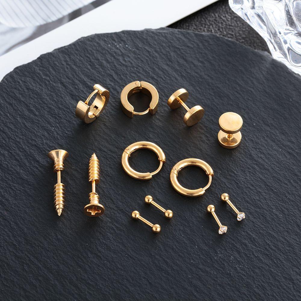 Jewelry Barbell Bar Stainless Steel Hoop Earrings Black Dumbbell Stud Earrings Set Tragus Earrings