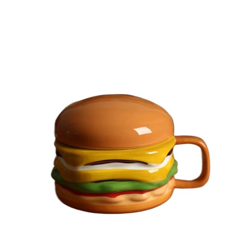 

Creative Ceramic Burger Coffee Cup with Lid Irregular Breakfast Milk Mug for Home Office Afternoon Tea Floral Tea Coffee Cup New 501-600ml