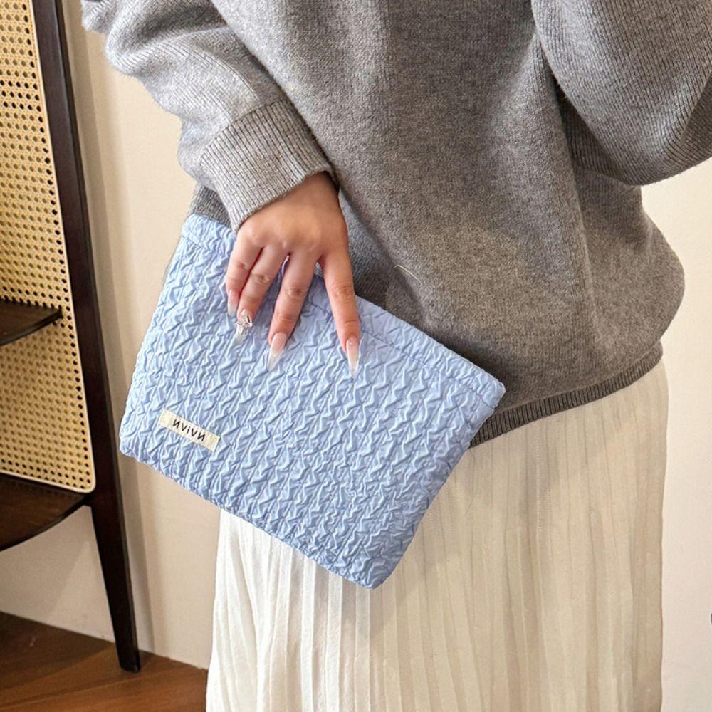 Portable Zipper Makeup Bag Large Capacity Solid Color Cosmetic Bag Clutches Bag Travel
