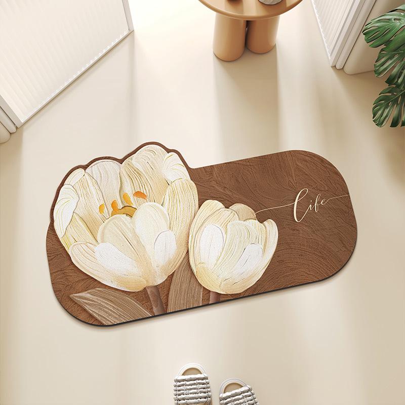 

Oil Painting Tulip Non-Slip Diatomaceous Earth Bathroom Mat: Absorbent, Dirt-Resistant, Easy-Clean Foot Pad 40x60cm