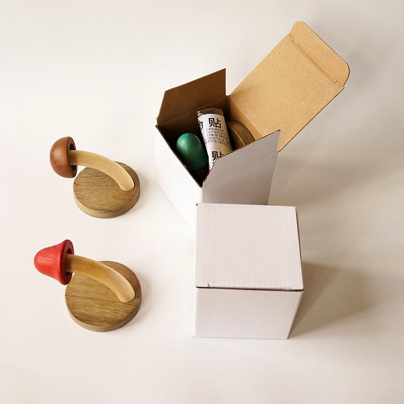4pcs wooden mushroom clothes and hat hooks Non perforated solid wood clothes hook wall hooks for hanging