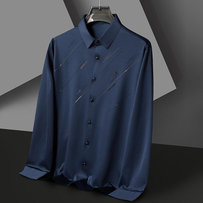 Men's Long Sleeve Shirt Men's Autumn Fashion Korean Version of Middle-aged Casual All-match Seamless Elastic Shirt Men