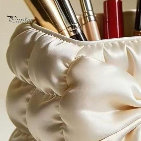 Tubular Pen And Brush Organizer Bow Holder, Silk Texture High-Density Case, Large Design Makeup Holder Capacity Elegant Organizer, for Desktop Storage