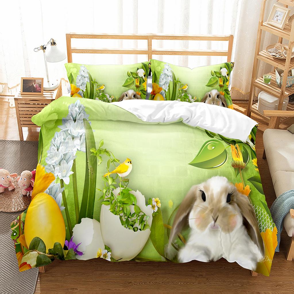 Frohe Ostern Bettbezug Eier Hasenmuster Polyester Bettdecke Bezug Festival Geschenke Für Kinder Jungen Mädchen Bettwäsche Set Mit Kissenbezug