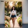 Metal Sign X Inch Summer Garden Wall Art Beautiful Figure In White Top Denim Shorts Vibrant Color Metal Poster for Bedroo