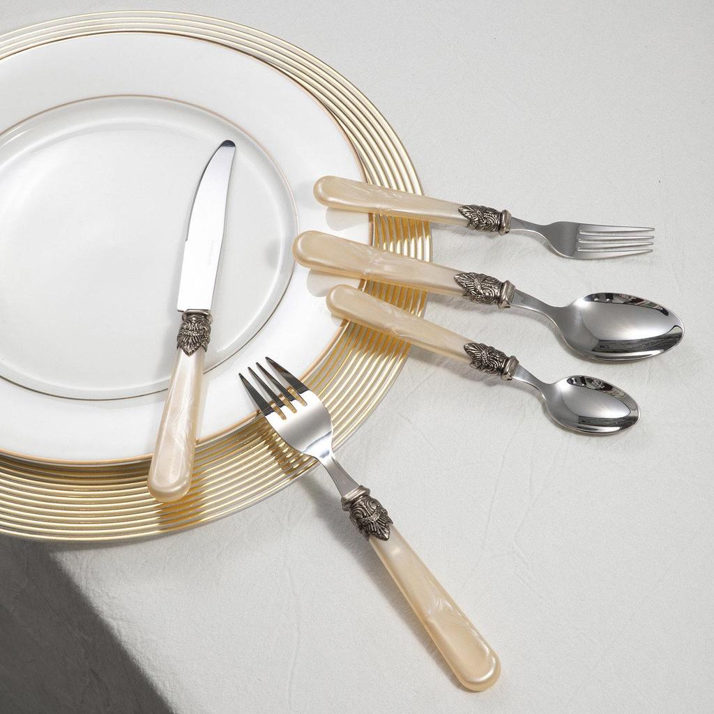 Retro High-End 304 Stainless Steel & Acrylic Cutlery Set: Knife, Fork, Spoon, Dessert Fork, Spoon