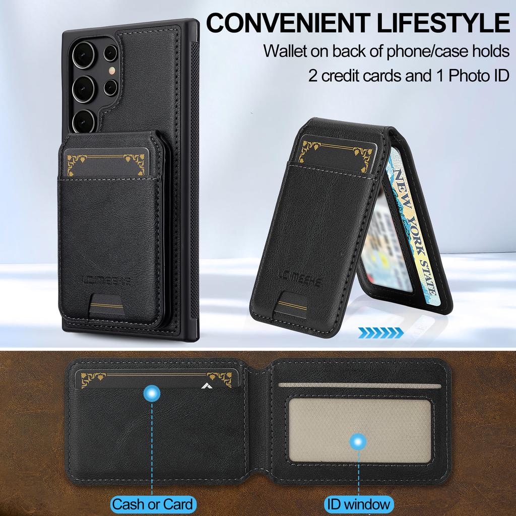 For Samsung Galaxy S23 Ultra Magnetic Case Detachable Card Holder Leather+TPU Mobile Cover