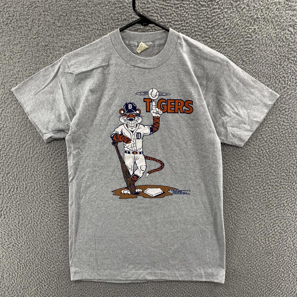 Vintage Detroit Tigers Shirt Mens Medium Gray MLB Baseball Mascot Graphic 80s
