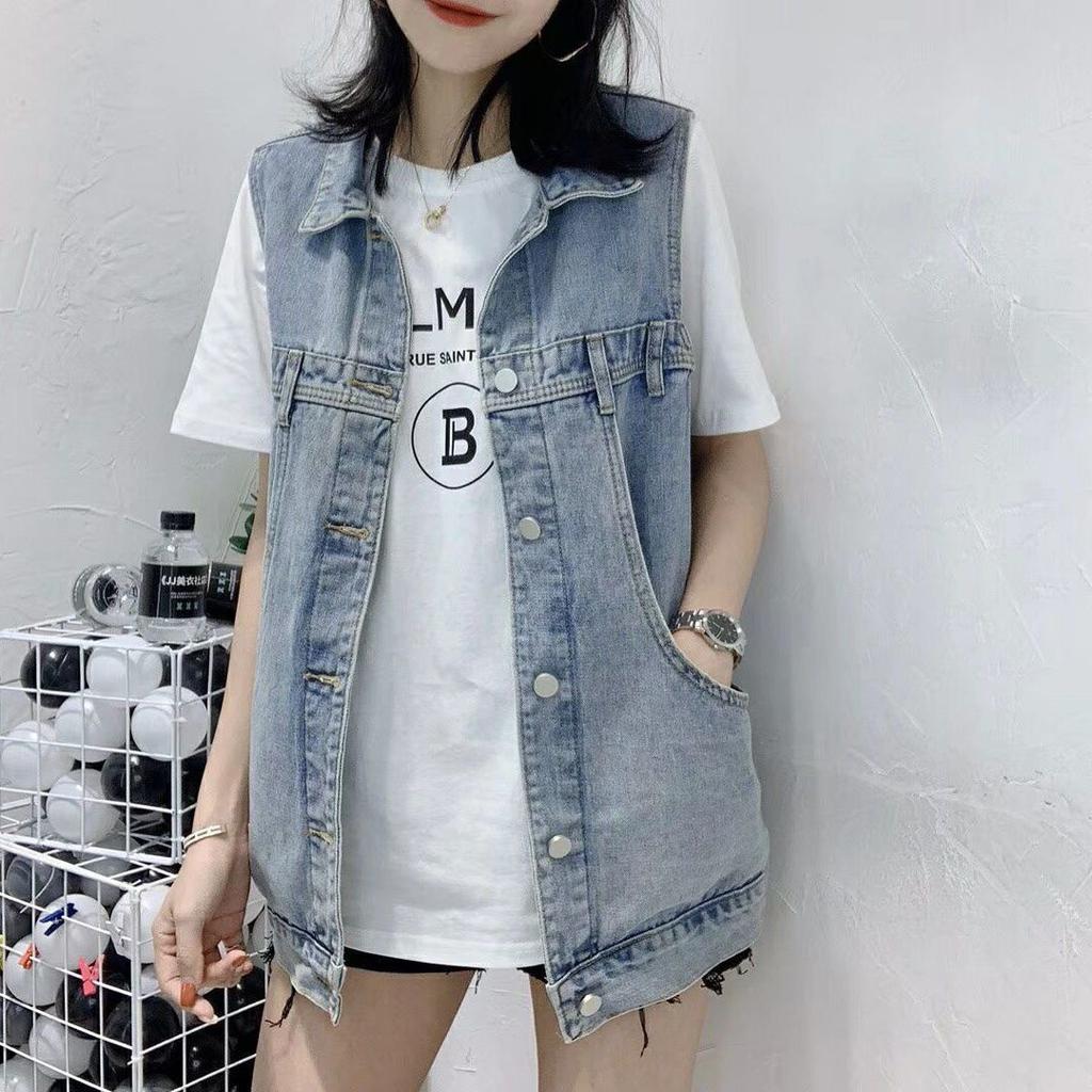 Gilet di Jeans Larga Taglia Stile Coreano Donna Primavera Autunno Senza Maniche Gilet Capo Esterno Versatile Canotta Trendy