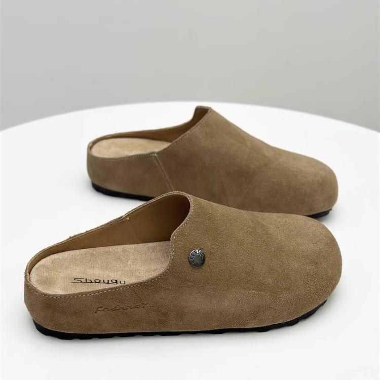 Soft Leather Version~ Spring 2025 New Boken Shoes Platform-soled Wind One Pedal Flat-bottomed Lazy Bag Head Half Drag Women