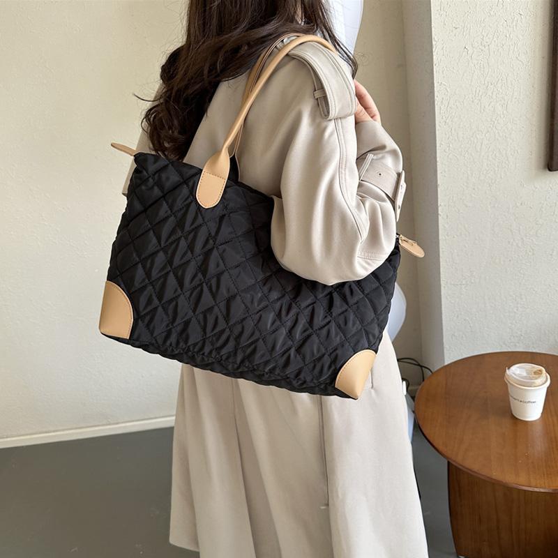 Embroidery Plaid Casual Tote Bags For Women Large Capacity Cotton Shoulder Bag Ladies Handbags For Commuting