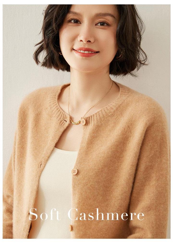2024 Women's Round Neck Cashmere Cardigan Sweater - Autumn/Winter Loose Knitwear Coat