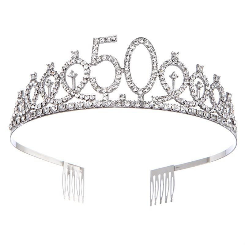 First Birthday Number Crown Water Diamond Headband  Ball Hair Accessory Anti Slip Cake  Decoration Alloy Hair Band
