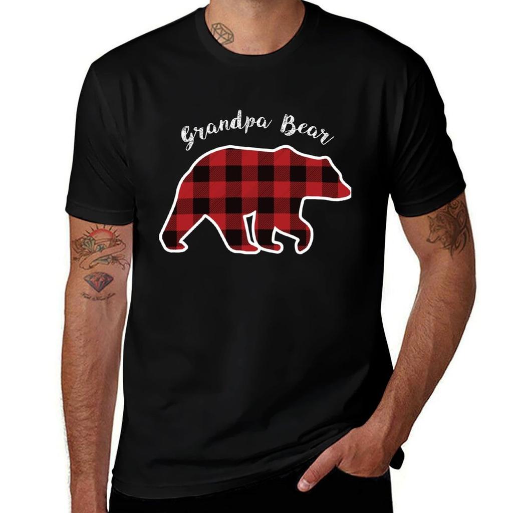 Grandpa Bear Unisex Red Plaid Christmas Pajama Family Gift Tshirt Industrial Work Tee Shirt