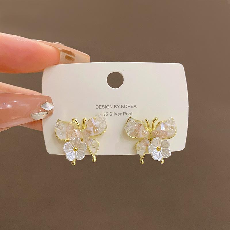 Summer Super Fairy Crystal Butterfly Earrings Female Ins Wind Fairy Stud Earrings Korean Ears