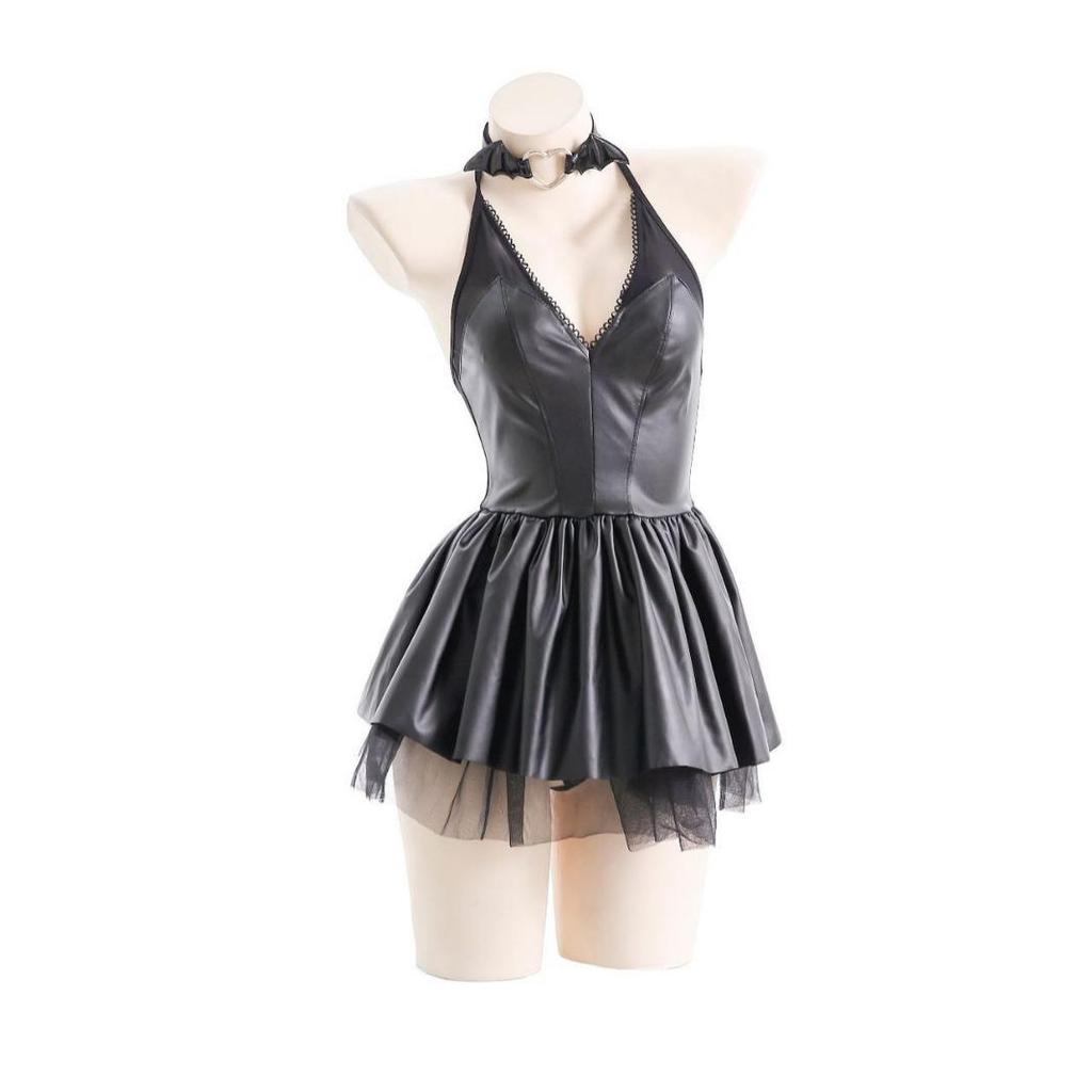 Ladies' Sensual PU Mini Dress & Little Devil Anime Uniform Set