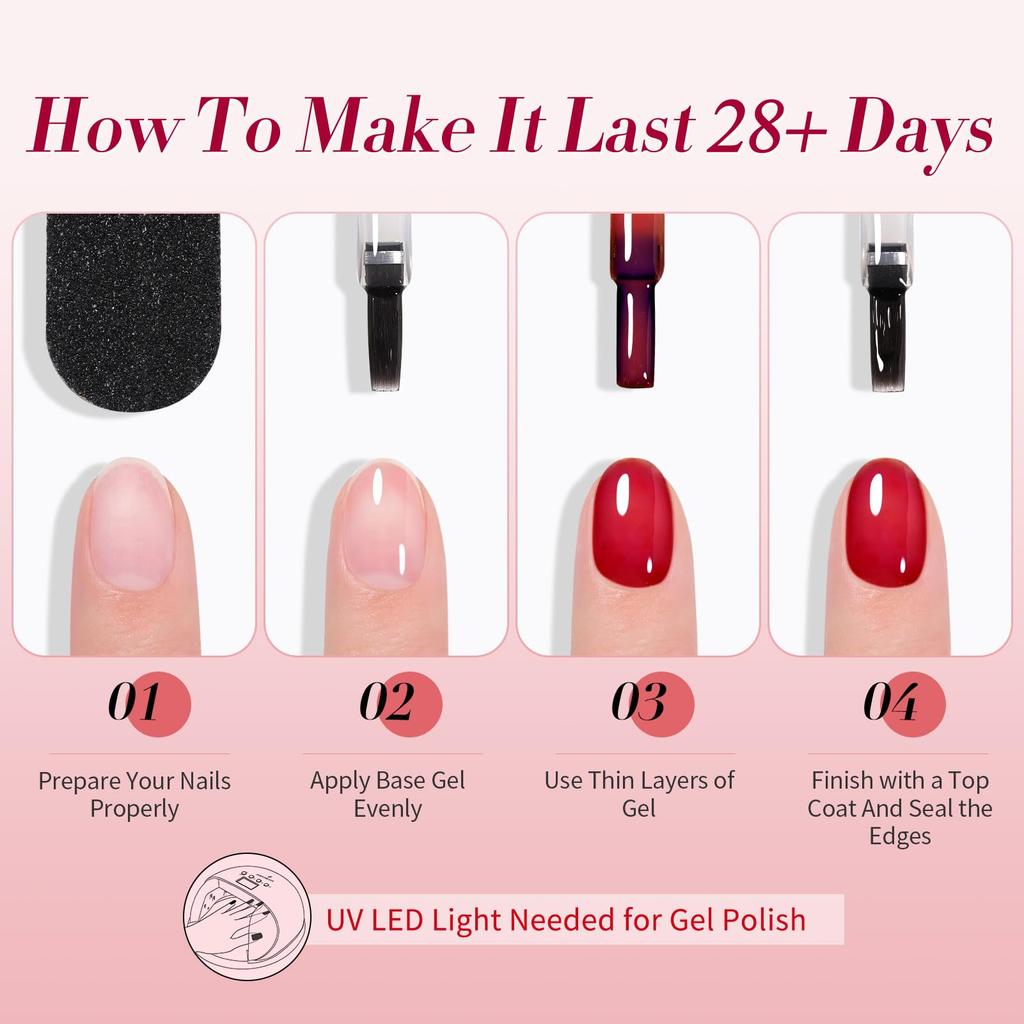 BORN PRETTY Gel Nagellack, Rot, Tiefes Weinrot, 6-Farben Set, Rote Kollektion, Klares Gel, UV- & LED-Kompatibel, Salonnägel, DIY Nail Art