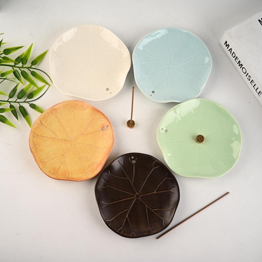Modern Ceramic Lotus Leaf Incense Holder & Burner for Sandalwood and Agarwood Sticks