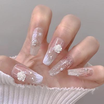 Toppa per nail art Adesivo per unghie Camelia che indossa un pezzo di nail art Perla che indossa un pezzo di nail art, toppa per unghie finte rifinite