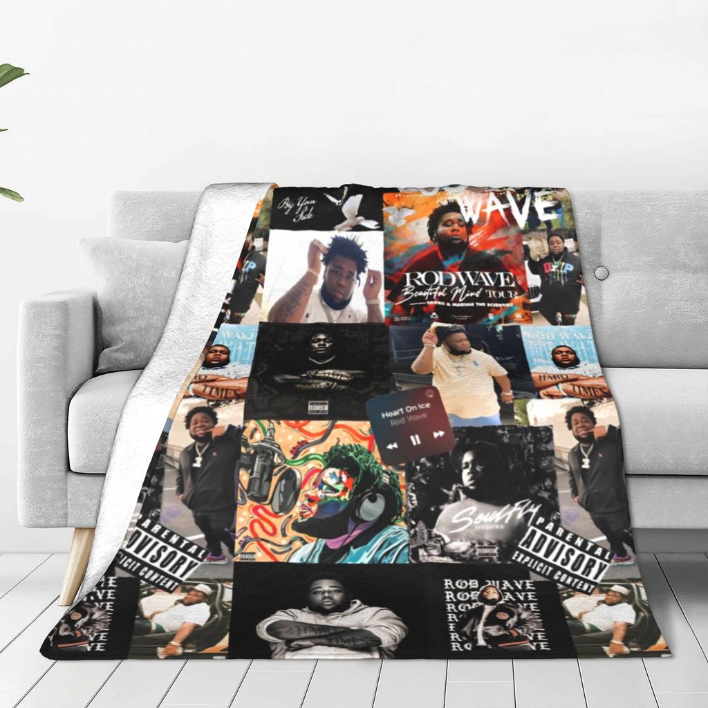 Rod Wave Hip Hop Rapper Flannel Blanket Singer Music Creative Throw Blankets Home Hotel Sofa 125*100cm Quilt Lightweight Thin