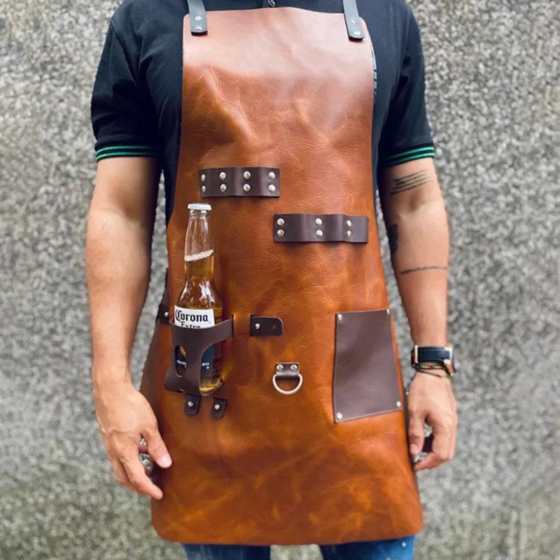 Custom Logo PU Leather Apron: Waterproof, Oil-Proof Cover for BBQ, Baking, & Work