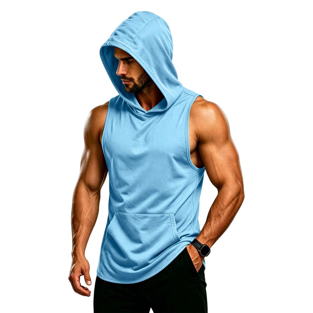 Men's Sleeveless Hoodie Muscle Fit Gym Tank Top Breathable Quick Dry Workout Vest for Fitness Training