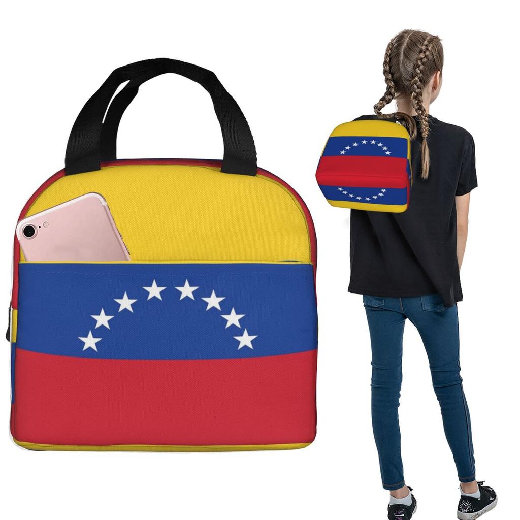 Bandera Venezolana, Mar Caribe en Sudamérica Bolsa de Almuerzo Aislada para Mujeres Niños Cajas de Comida Fiambrera Térmica Bolso