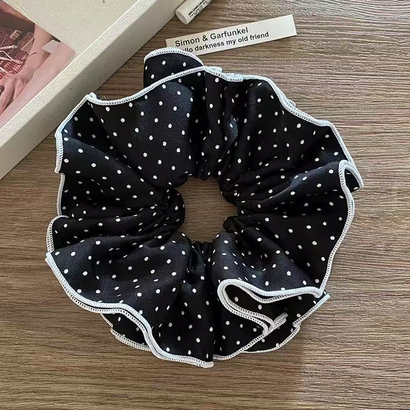 1pc Black and White Polka Dots Four-layer Pleated Large Intestine Hair Ring,simple and Elegant Head Flower Tied Ponytail and Bun